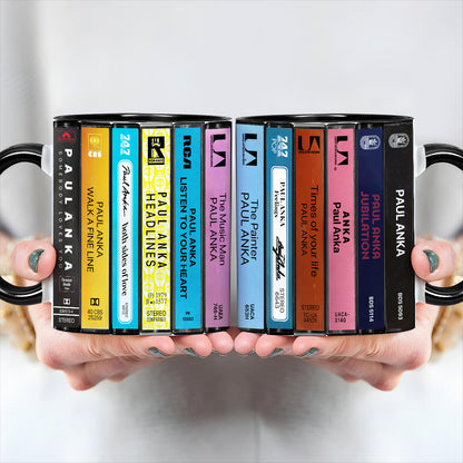Paul Anka Albums Cassette Collection Retro Accent Edge-to-Edge Printed Mug