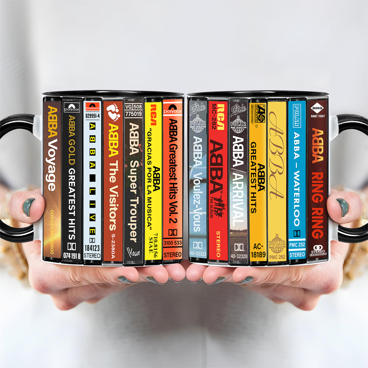ABBA Albums Cassette Collection Retro Accent Edge-to-Edge Printed Mug