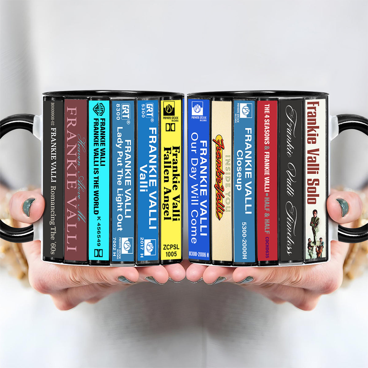 Frankie Valli Albums Cassette Collection Retro Accent Edge-to-Edge Printed Mug