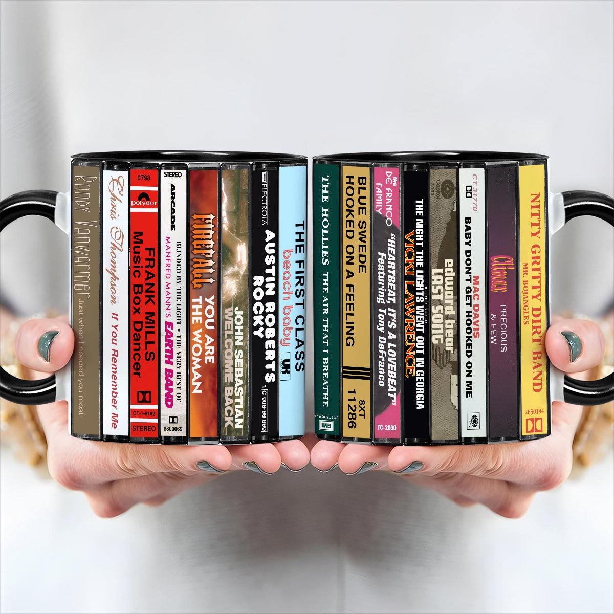70s Pop Songs Albums Cassette Collection Retro Accent Edge-to-Edge Printed Mug - Volume 1
