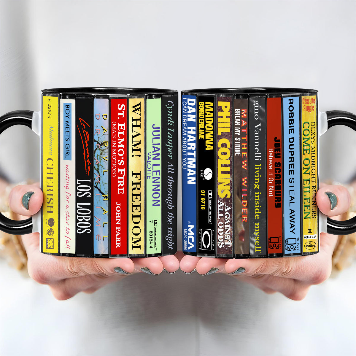 80s POP Singles Collection Albums Cassette Collection Retro Accent Edge-to-Edge Printed Mug