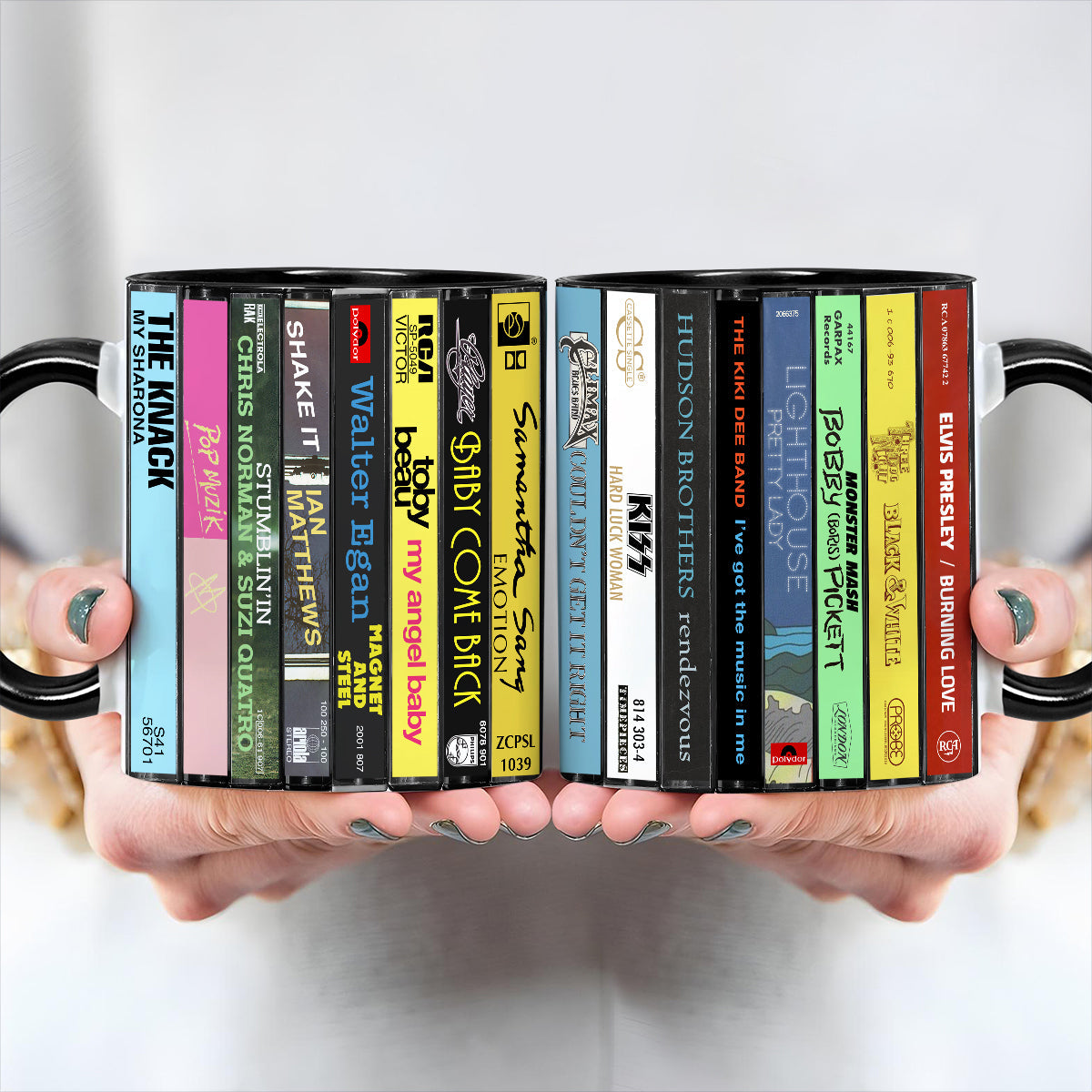 70s Pop Songs Albums Cassette Collection Retro Accent Edge-to-Edge Printed Mug - Volume 5