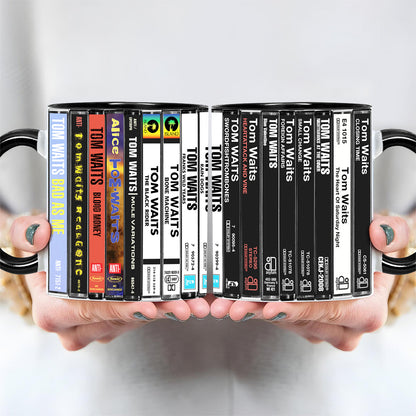 Tom Waits Albums Cassette Collection Retro Accent Edge-to-Edge Printed Mug