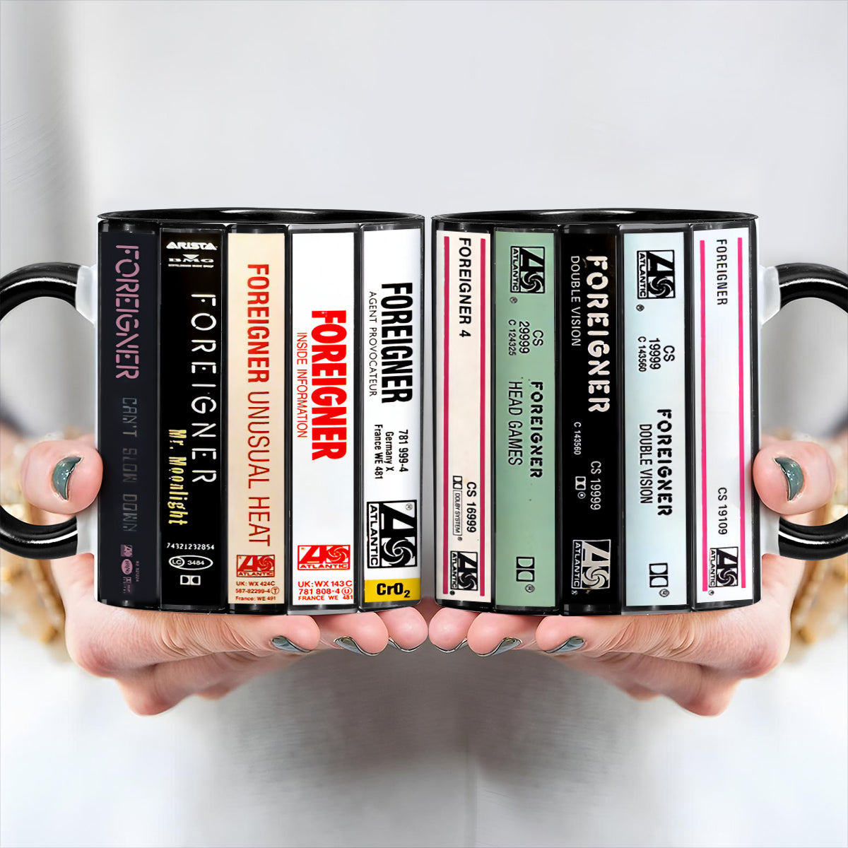 Foreigner Albums Cassette Collection Retro Accent Edge-to-Edge Printed Mug