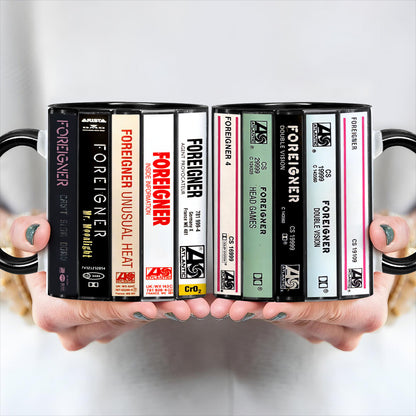 Foreigner Albums Cassette Collection Retro Accent Edge-to-Edge Printed Mug