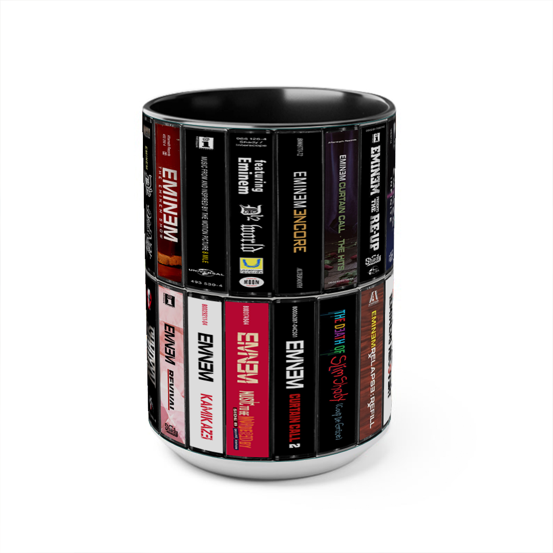 Eminem Albums Cassette Collection Retro Accent Edge-to-Edge Printed Mug- Extended Version