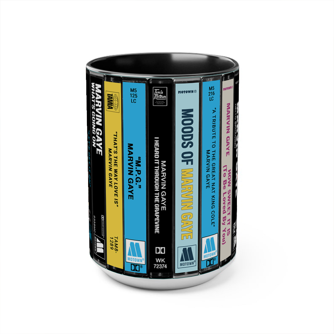 Marvin Gaye Albums Cassette Collection Retro Accent Edge-to-Edge Printed Mug