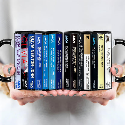Olivia Newton-John Albums Cassette Collection Retro Accent Edge-to-Edge Printed Mug