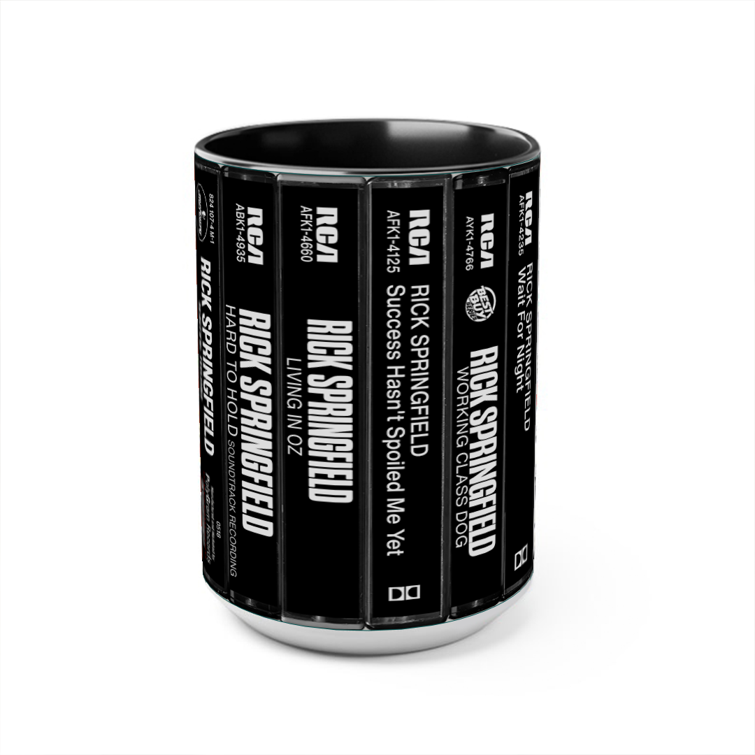 Rick Springfield Albums Cassette Collection Retro Accent Edge-to-Edge Printed Mug
