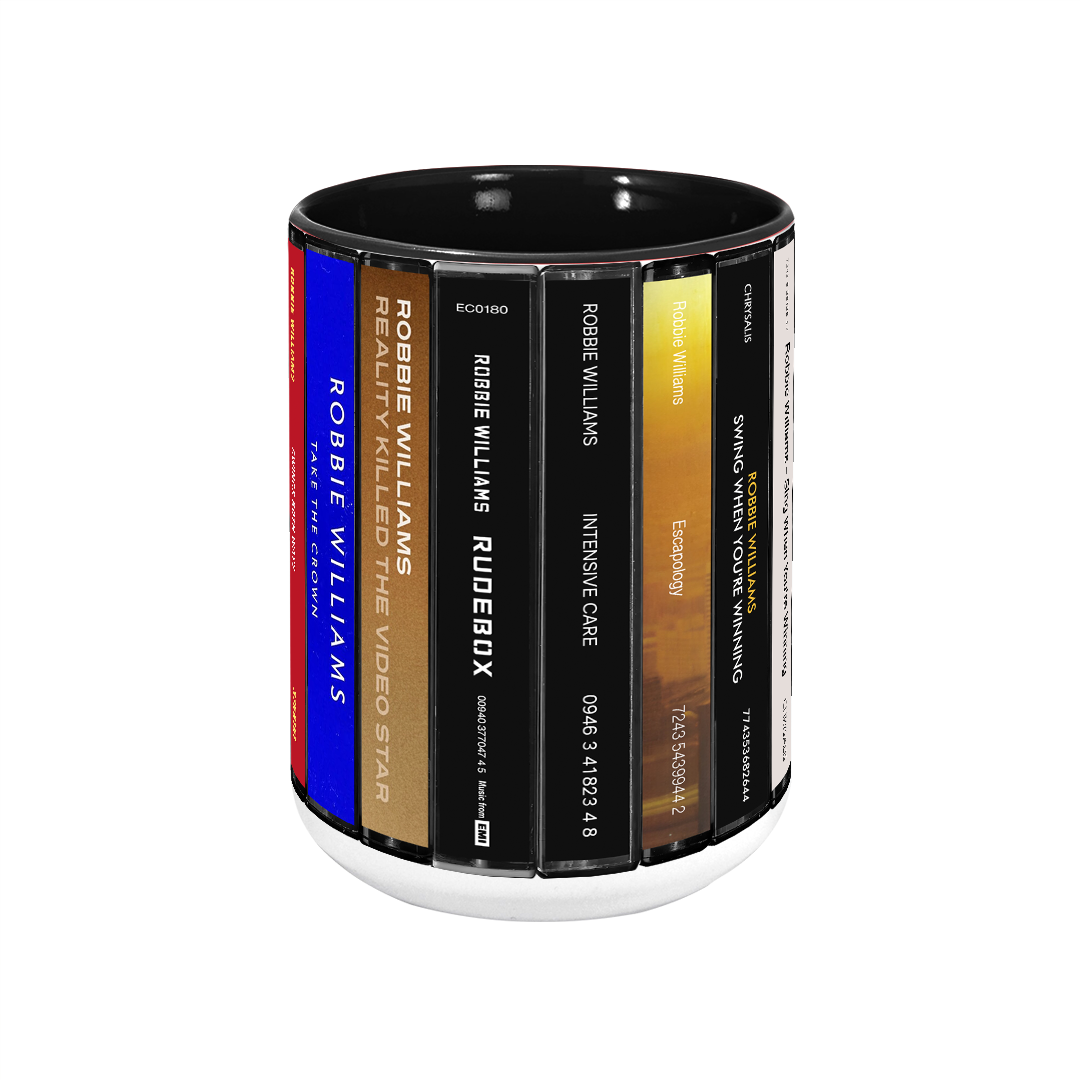 Robbie Williams Albums Cassette Collection Retro Accent Edge-to-Edge Printed Mug
