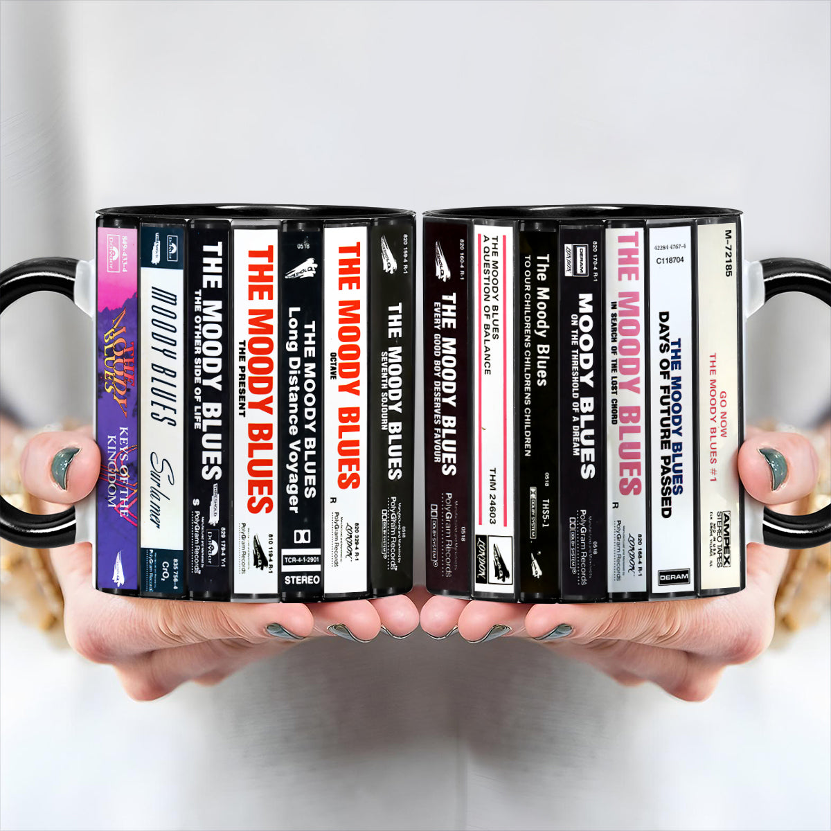The Moody Blues Albums Cassette Collection Retro Accent Edge-to-Edge Printed Mug