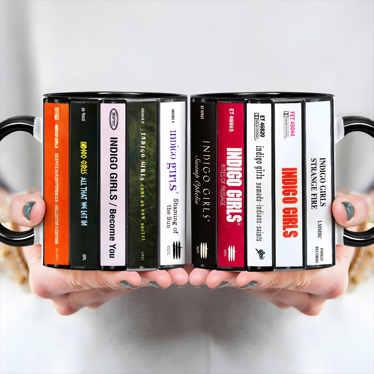 Indigo Girls Albums Cassette Collection Retro Accent Edge-to-Edge Printed Mug