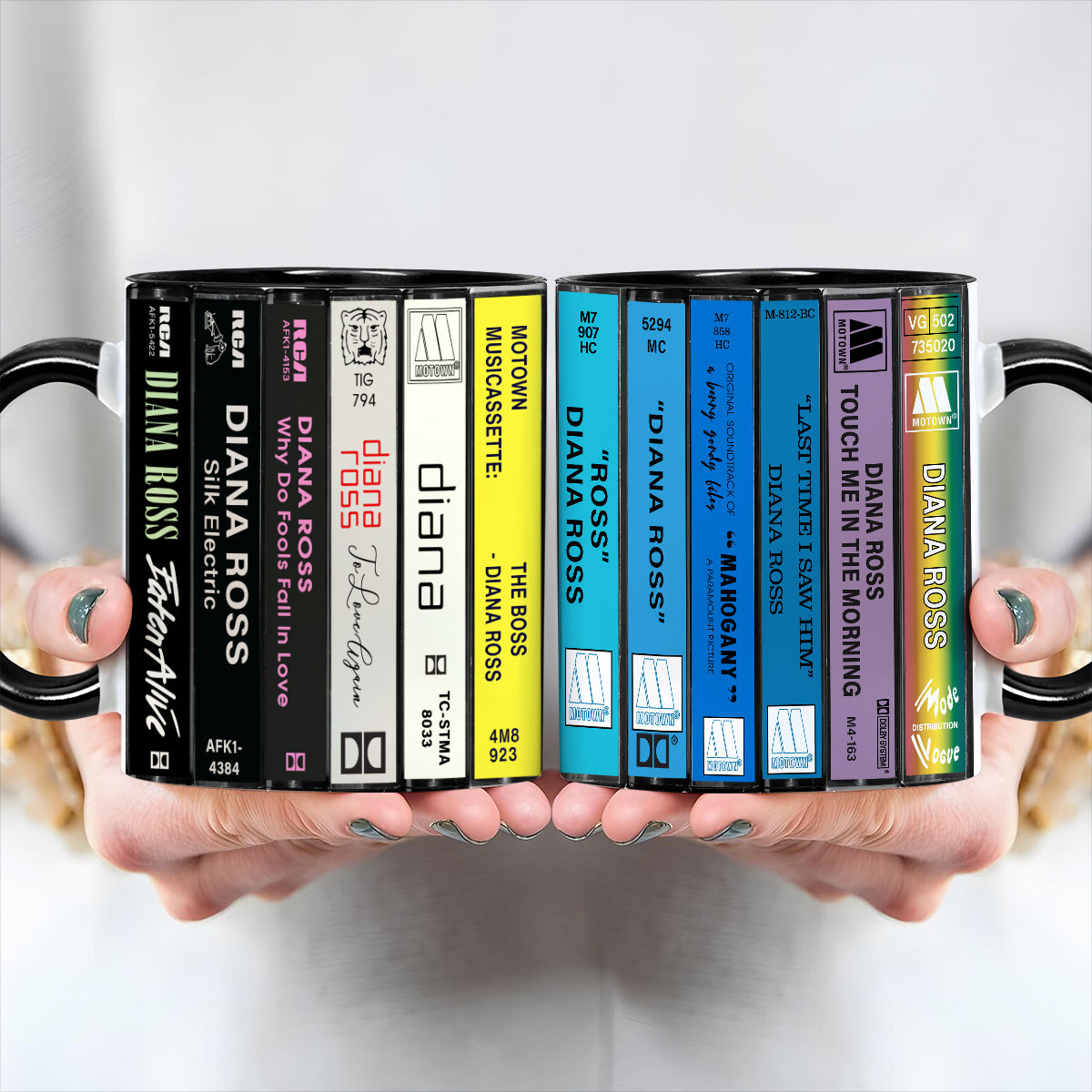 Diana Ross Albums Cassette Collection Retro Accent Edge-to-Edge Printed Mug