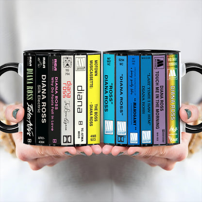 Diana Ross Albums Cassette Collection Retro Accent Edge-to-Edge Printed Mug