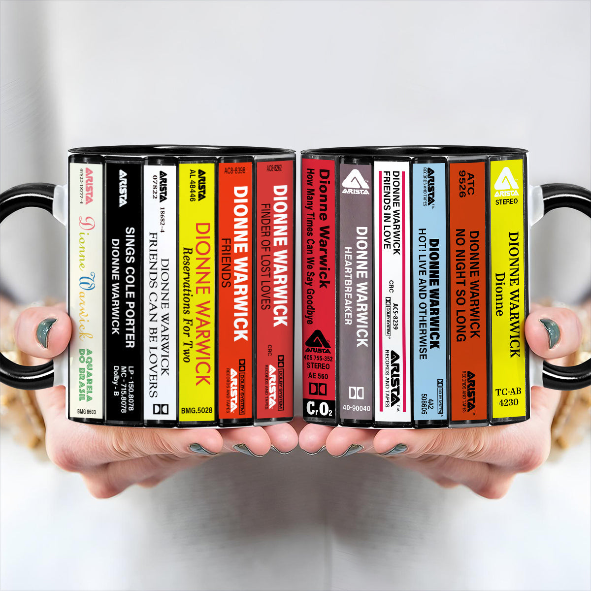 Dionne Warwick Albums Cassette Collection Retro Accent Edge-to-Edge Printed Mug