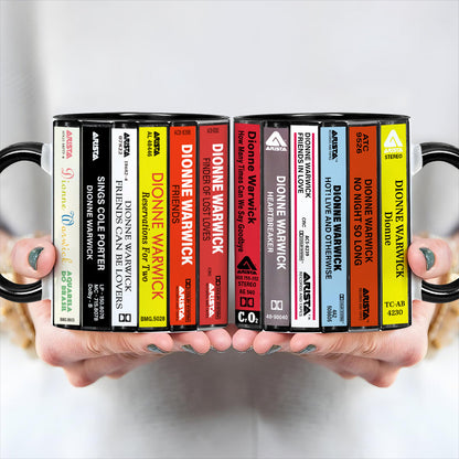 Dionne Warwick Albums Cassette Collection Retro Accent Edge-to-Edge Printed Mug