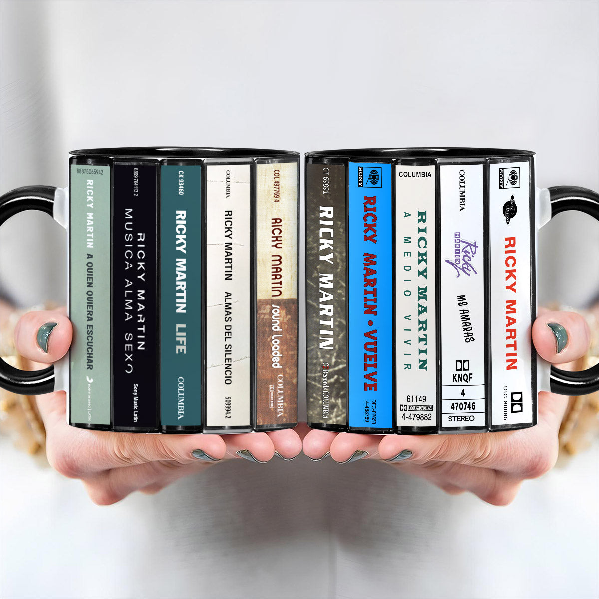 Ricky Martin Albums Cassette Collection Retro Accent Edge-to-Edge Printed Mug