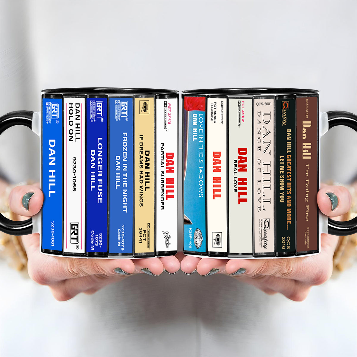 Dan Hill Albums Cassette Collection Retro Accent Edge-to-Edge Printed Mug
