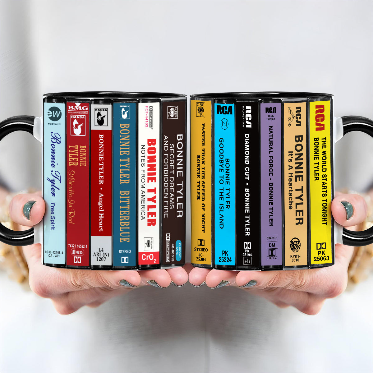 Bonnie Tyler Albums Cassette Collection Retro Accent Edge-to-Edge Printed Mug