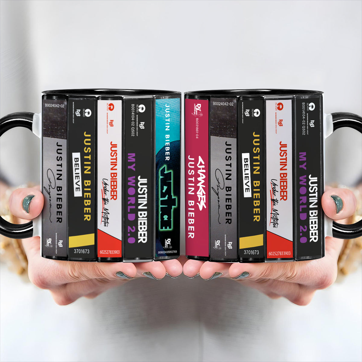 Justin Bieber Albums Cassette Collection Retro Accent Edge-to-Edge Printed Mug