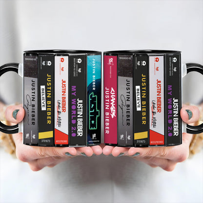 Justin Bieber Albums Cassette Collection Retro Accent Edge-to-Edge Printed Mug