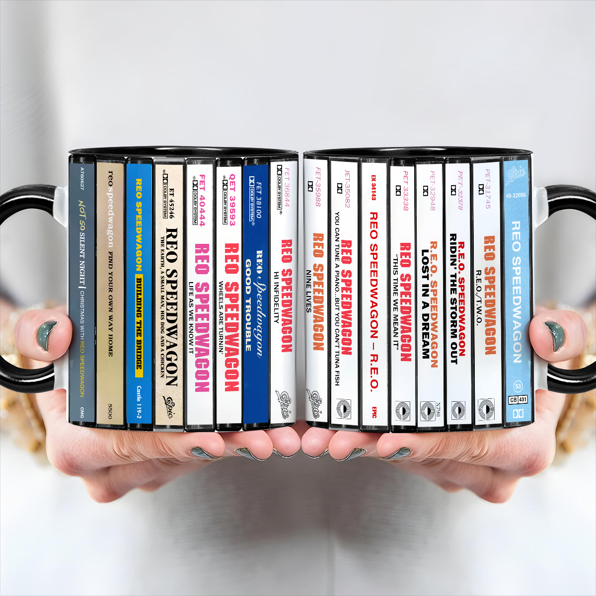 REO Speedwagon Albums Cassette Collection Retro Accent Edge-to-Edge Printed Mug