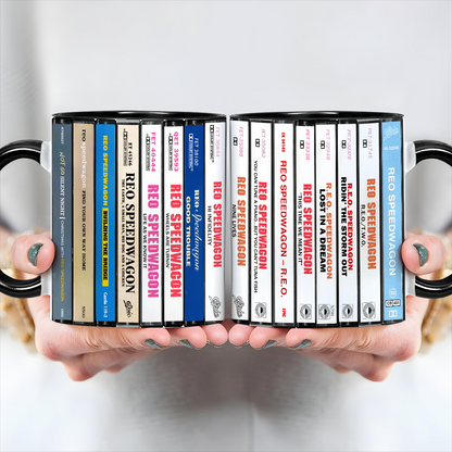 REO Speedwagon Albums Cassette Collection Retro Accent Edge-to-Edge Printed Mug