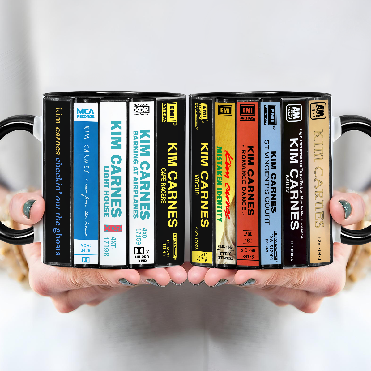 Kim Carnes Albums Cassette Collection Retro Accent Edge-to-Edge Printed Mug