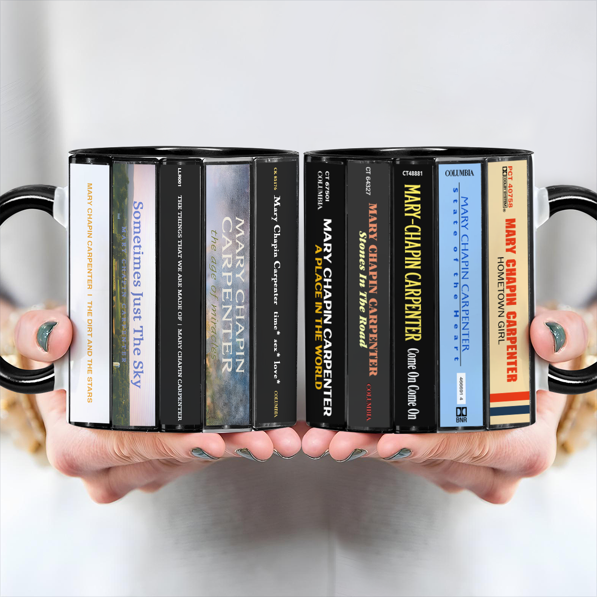 Mary Chapin Carpenter Albums Cassette Collection Retro Accent Edge-to-Edge Printed Mug