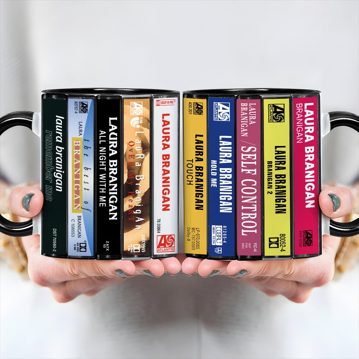 Laura Branigan Albums Cassette Collection Retro Accent Edge-to-Edge Printed Mug