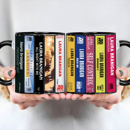 Laura Branigan Albums Cassette Collection Retro Accent Edge-to-Edge Printed Mug