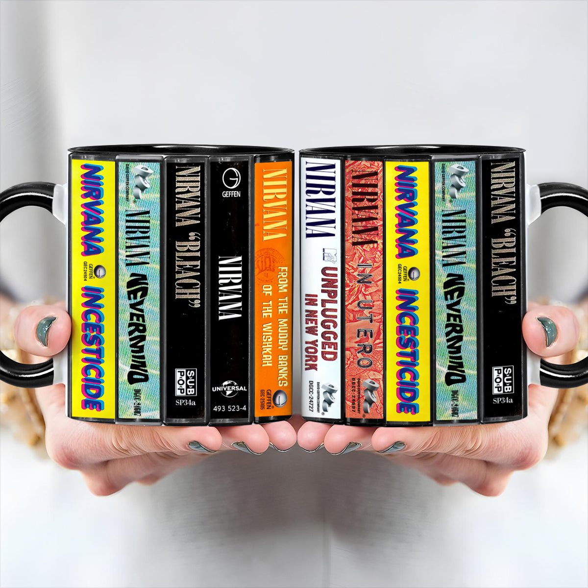 Nirvana Albums Cassette Collection Retro Accent Edge-to-Edge Printed Mug