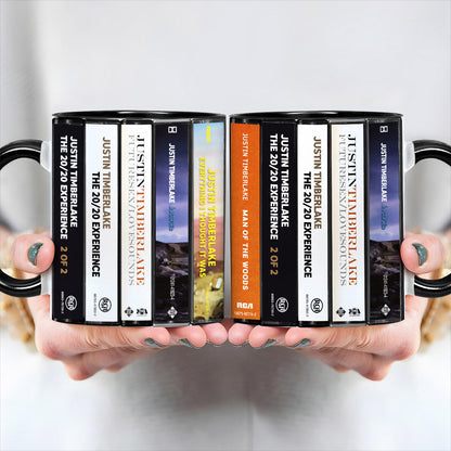 Justin Timberlake Albums Cassette Collection Retro Accent Edge-to-Edge Printed Mug