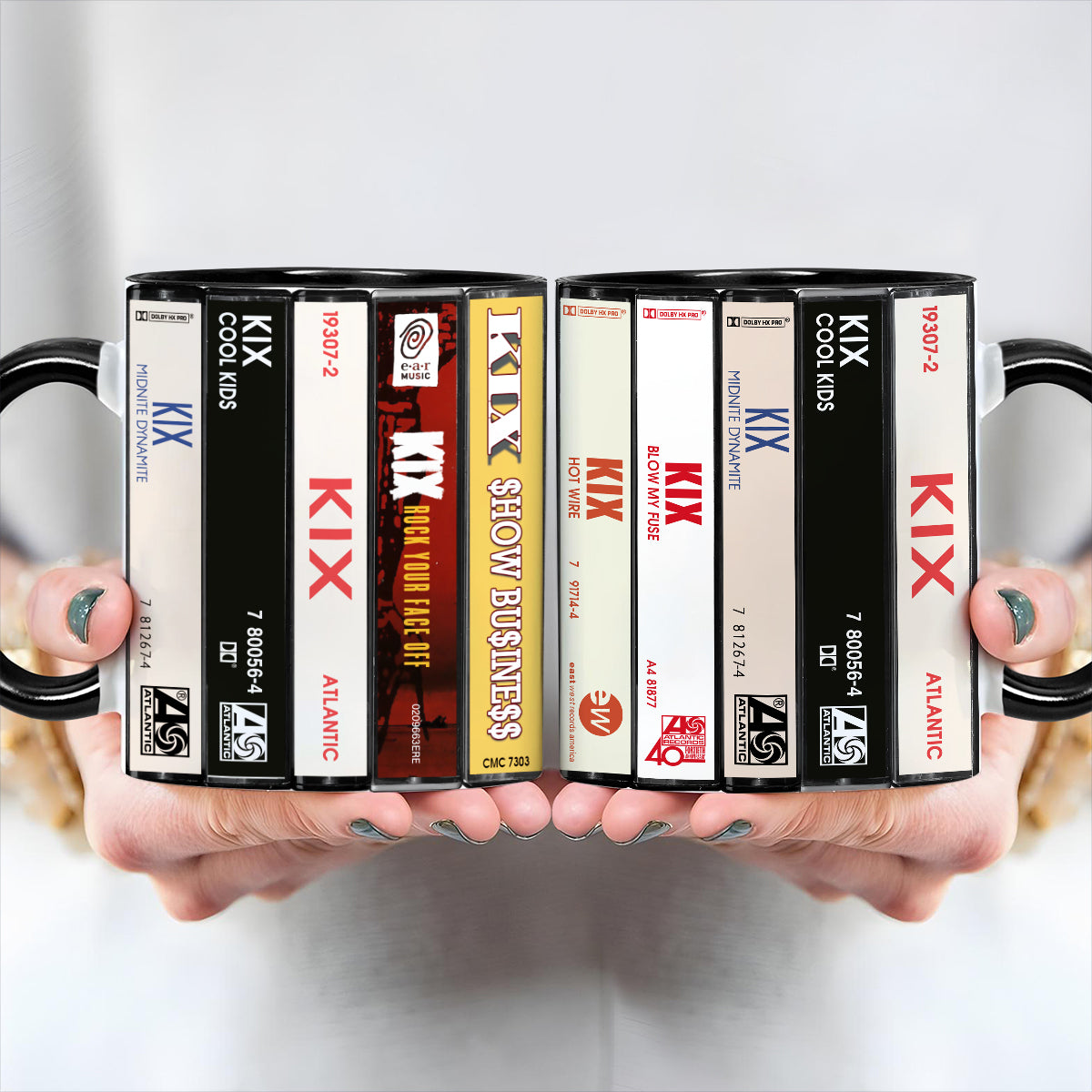 Kix Albums Cassette Collection Retro Accent Edge-to-Edge Printed Mug
