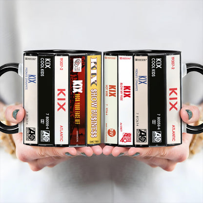 Kix Albums Cassette Collection Retro Accent Edge-to-Edge Printed Mug