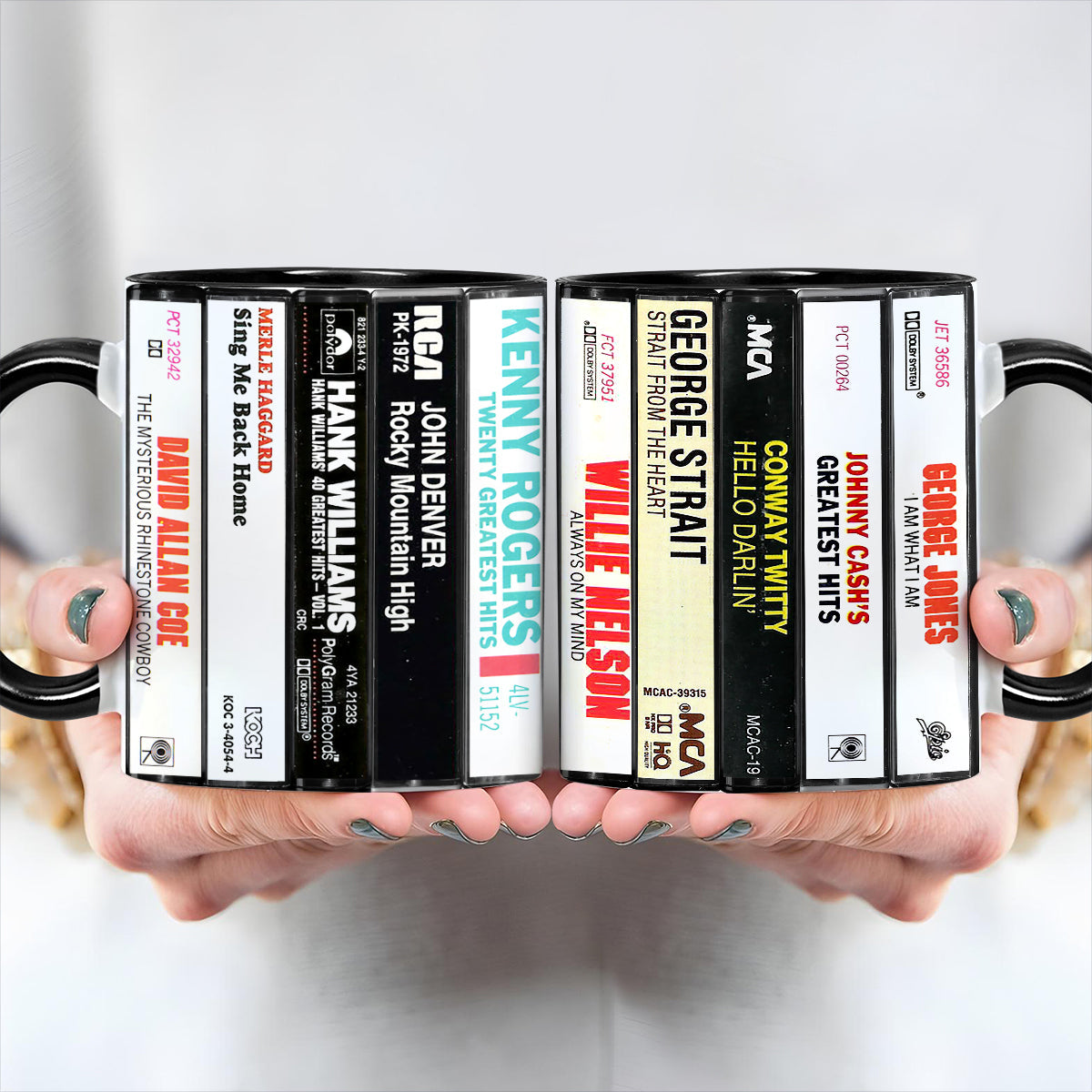 Classic Country Music Albums Cassettes Retro Accent Mug