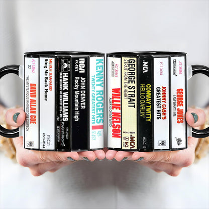 Classic Country Music Albums Cassettes Retro Accent Mug