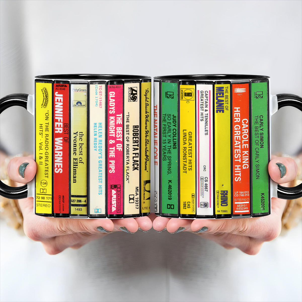 70's Female Voices Albums Cassette Collection Retro Accent Edge-to-Edge Printed Mug
