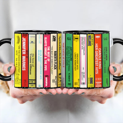 70's Female Voices Albums Cassette Collection Retro Accent Edge-to-Edge Printed Mug