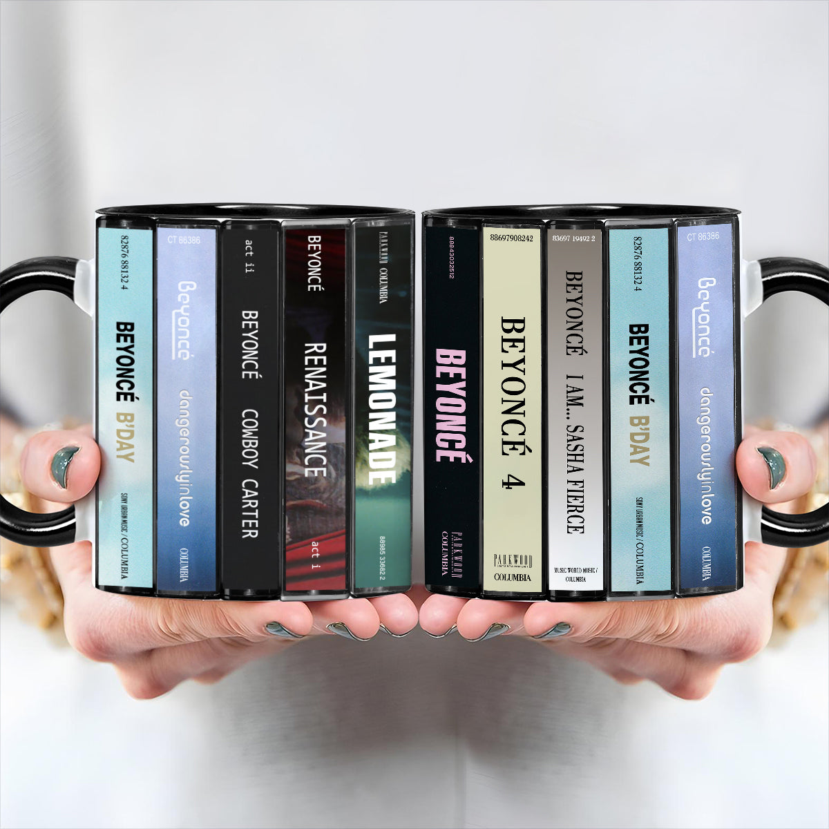 Beyoncé Albums Cassette Collection Retro Accent Edge-to-Edge Printed Mug