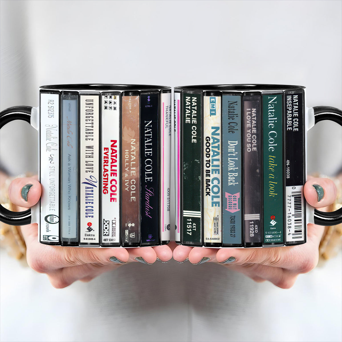 Natalie Cole Albums Cassette Collection Retro Accent Edge-to-Edge Printed Mug