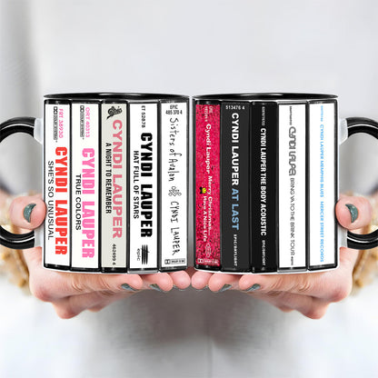 Cyndi Lauper Albums Cassette Collection Retro Accent Edge-to-Edge Printed Mug