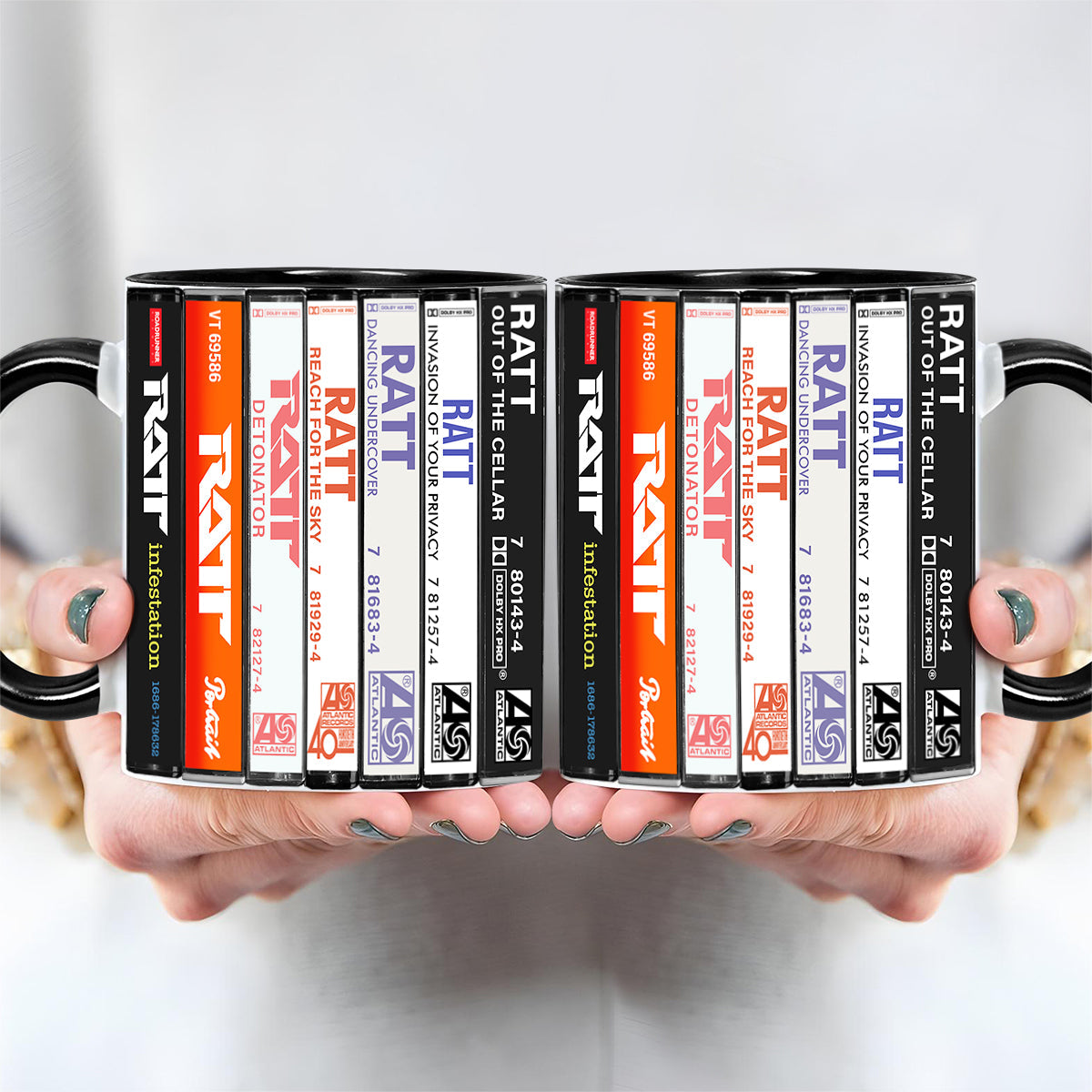 Ratt Albums Cassette Collection Retro Accent Edge-to-Edge Printed Mug