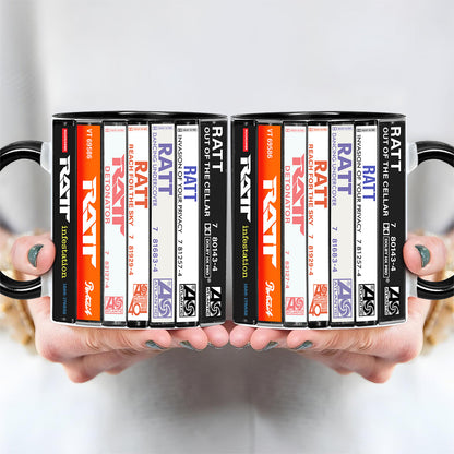 Ratt Albums Cassette Collection Retro Accent Edge-to-Edge Printed Mug
