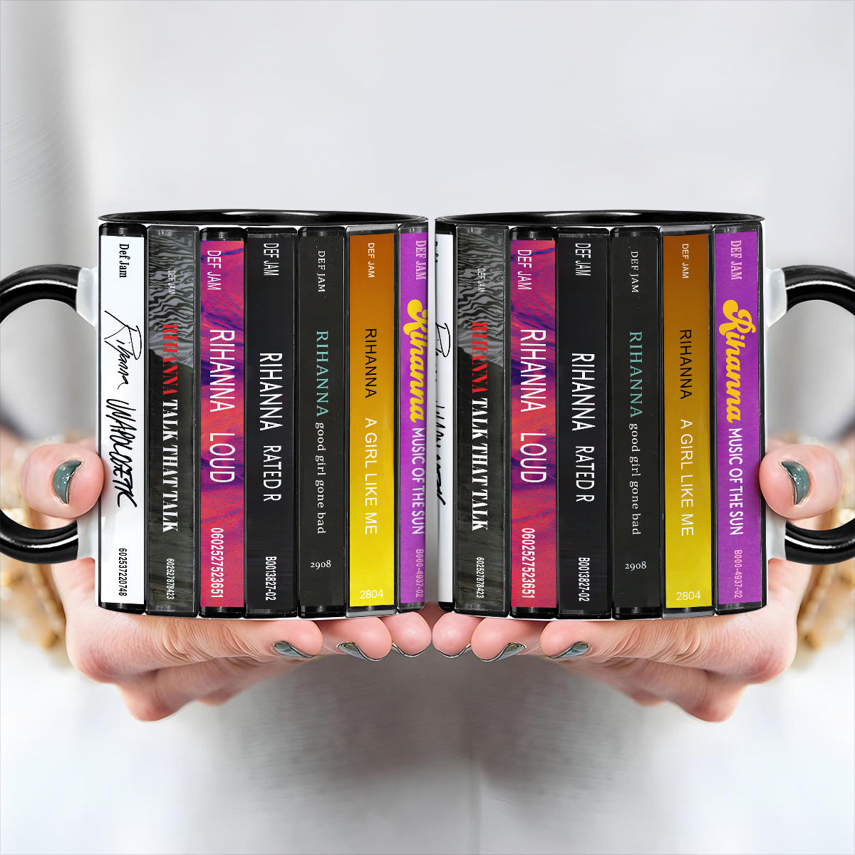 Rihanna Albums Cassette Collection Retro Accent Edge-to-Edge Printed Mug