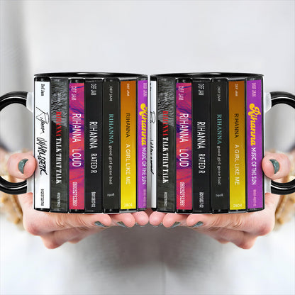 Rihanna Albums Cassette Collection Retro Accent Edge-to-Edge Printed Mug