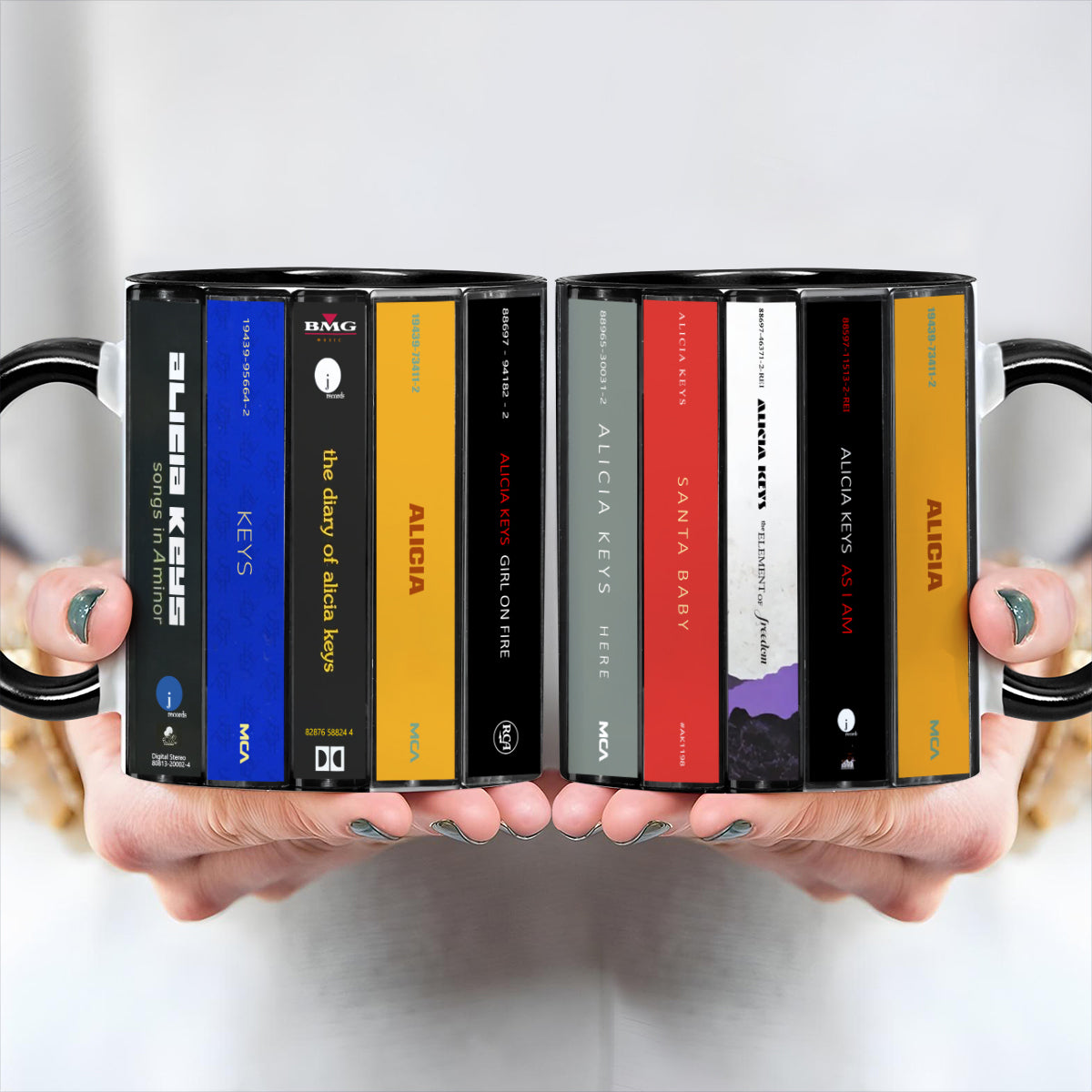 Alicia Keys Albums Cassette Collection Retro Accent Edge-to-Edge Printed Mug