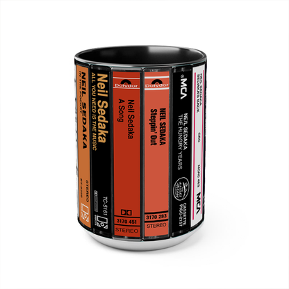 Neil Sedaka Albums Cassette Collection Retro Accent Edge-to-Edge Printed Mug