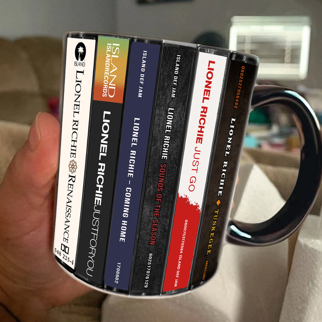 Lionel Richie Albums Cassette Collection Retro Accent Edge-to-Edge Printed Mug