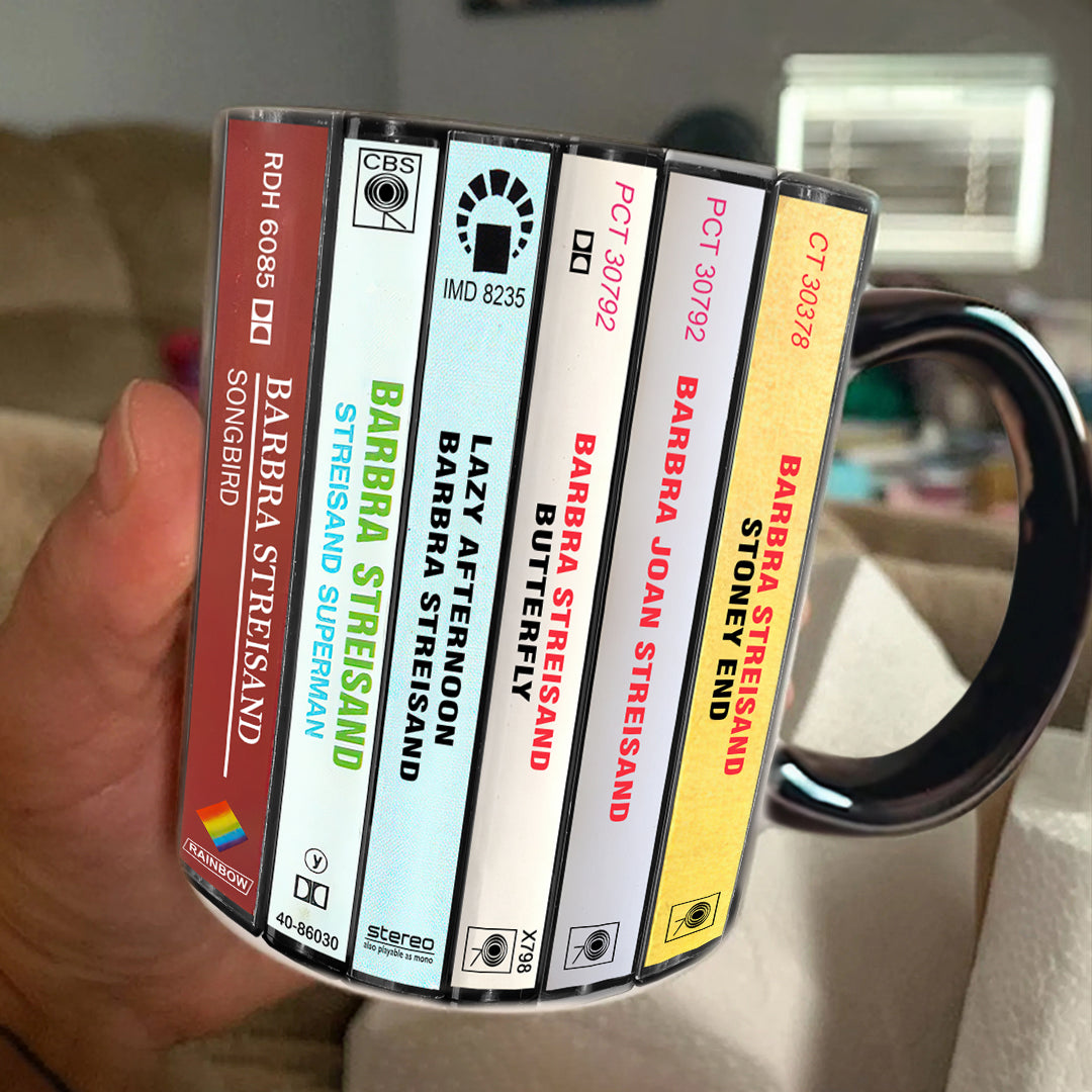 Barbra Streisand Albums Cassette Collection Retro Accent Edge-to-Edge Printed Mug